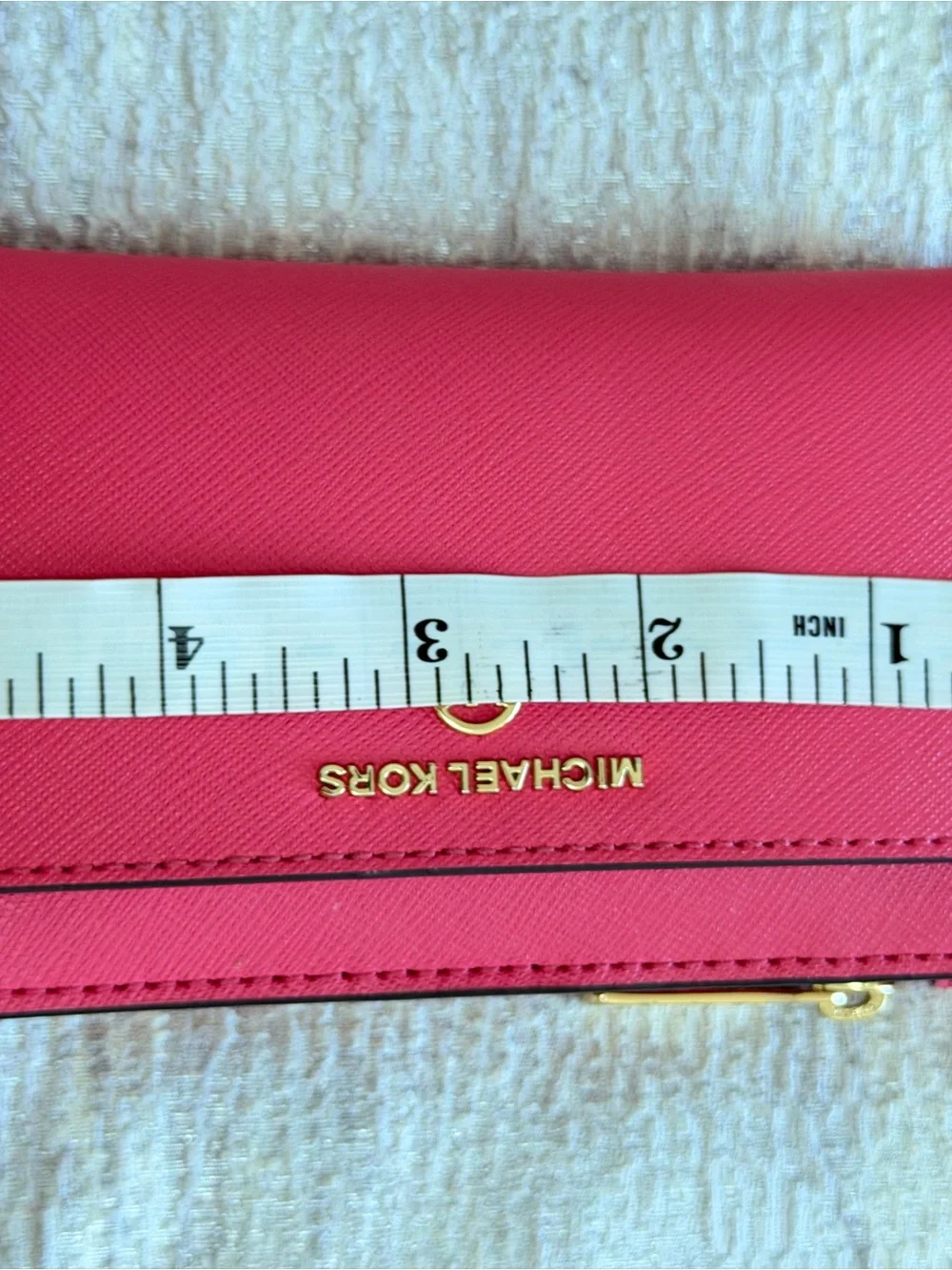 MICHAEL KORS Bright Pink Saffiano Zip Wallet with Gold Hardware